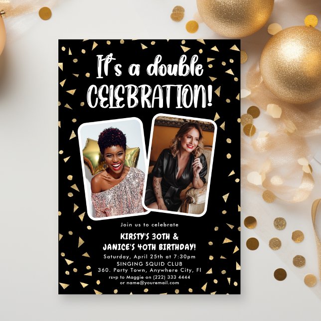 Invitation C'est une fête d'anniversaire photo de double célé (Créateur téléchargé)