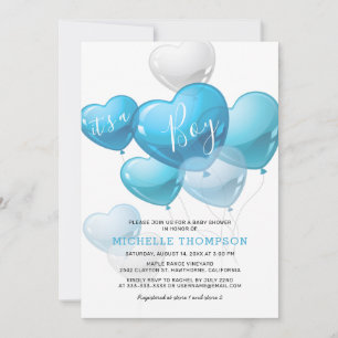 Invitation C'est une Fête de Bébé Garçon Ballon Coeur