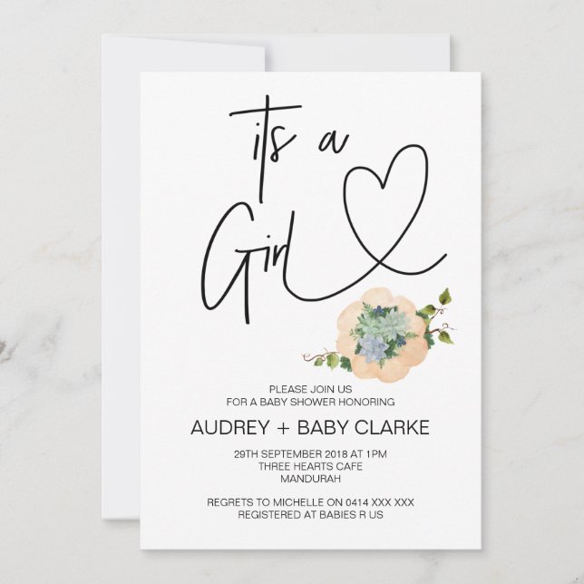 Invitation C'est une Fête de Fille Baby shower Thanksgiving F (Devant)