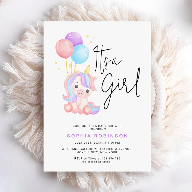 Invitation C'est une Fête de Naissance de Licorne Magique Béb (Créateur téléchargé)