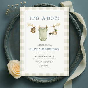 Invitation C'est une Fête de Naissance Gingham de Chasse au C