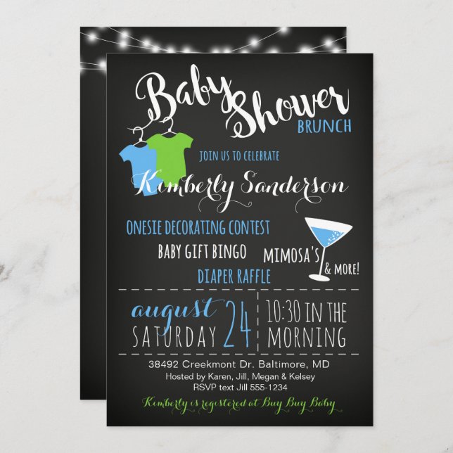 Invitation C'est une fiche de Baby shower pour enfants (Devant / Derrière)