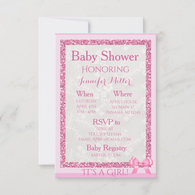 Invitation "C'est une fille" Adorable Baby shower rose (Devant)