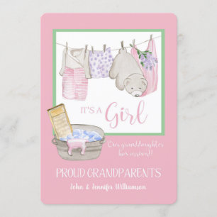 Invitation C'est une fille - Annonce de grands-parents fiers