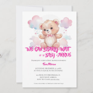 Invitation C'est une fille aquarelle bois bois bébé ours douc