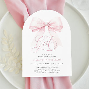 Invitation C'est une fille Arc Rose Ruban Baby Shower