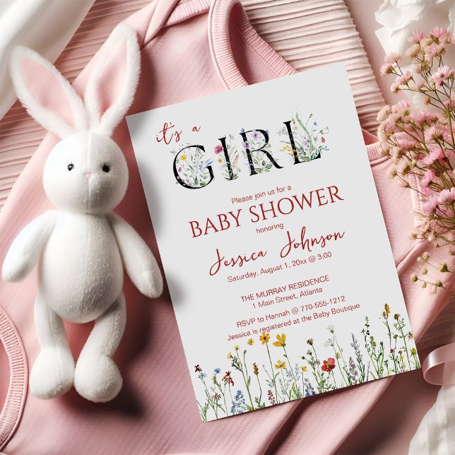 Invitation C'est une fille avec une Baby Shower Fleurs de pri (Créateur téléchargé)