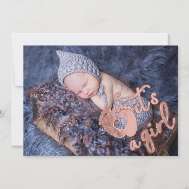 Invitation C'est une fille Baby Custom Photo Heart Pieds Rose (Dos)