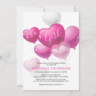 Invitation C'est une fille Baby Shower Ballon Coeur