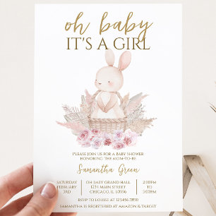 Invitation C'est une fille Baby Shower Boho Lapin