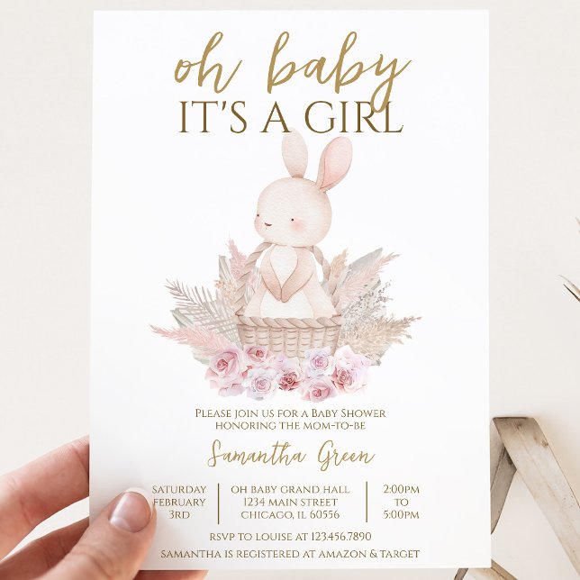 Invitation C'est une fille Baby Shower Boho Lapin (Créateur téléchargé)
