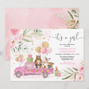 Invitation C'est une fille ! Baby shower boisé rose Gold Flor