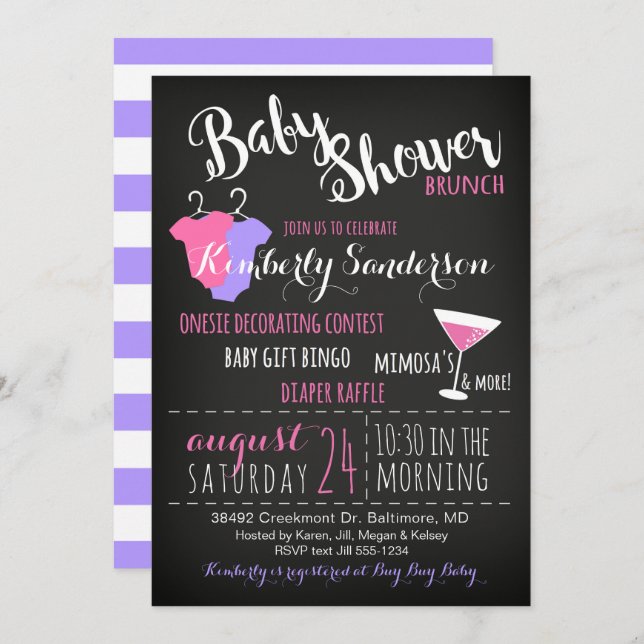 Invitation C'est une Fille Baby shower Brunch Party Invitatio (Devant / Derrière)