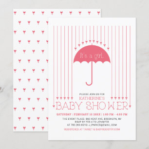 Invitation C'est une fille   Baby Shower Cœurs Mignons & Para