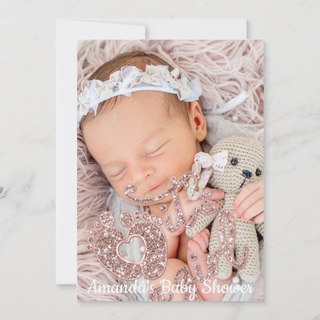 Invitation C'est une fille Baby shower Custom Photo Rose Spar (Dos)