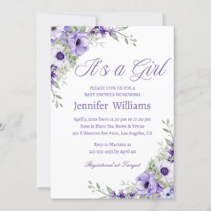 Invitation c'est une fille, baby shower d'aquarelle aux fleur