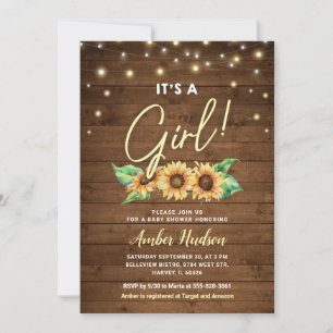 Invitation C'est une fille Baby shower de tournesol jaune sau