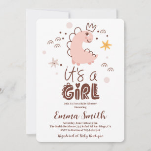 Invitation C'est une fille Baby Shower Dinosaure