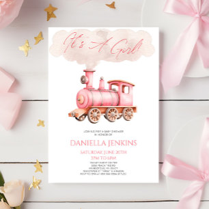 Invitation C'est une fille ! Baby shower ferroviaire Vintage 