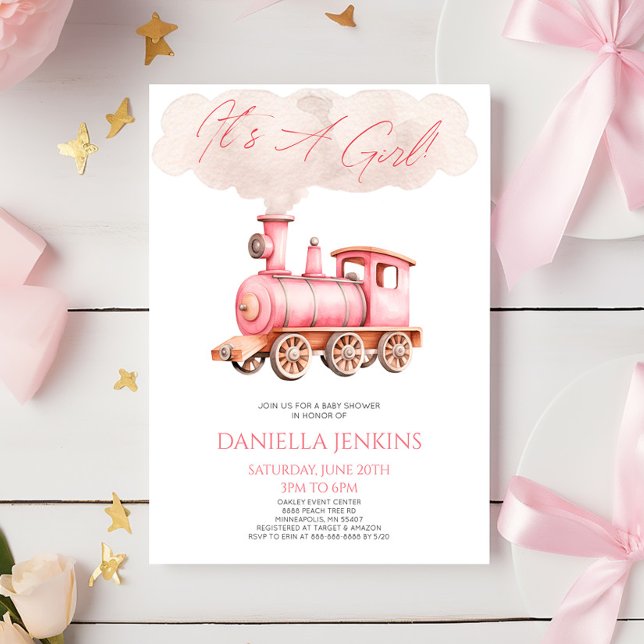 Invitation C'est une fille ! Baby shower ferroviaire Vintage  (Créateur téléchargé)