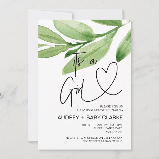 Invitation C'est une Fille Baby shower Fête de la verdure Béb (Devant)