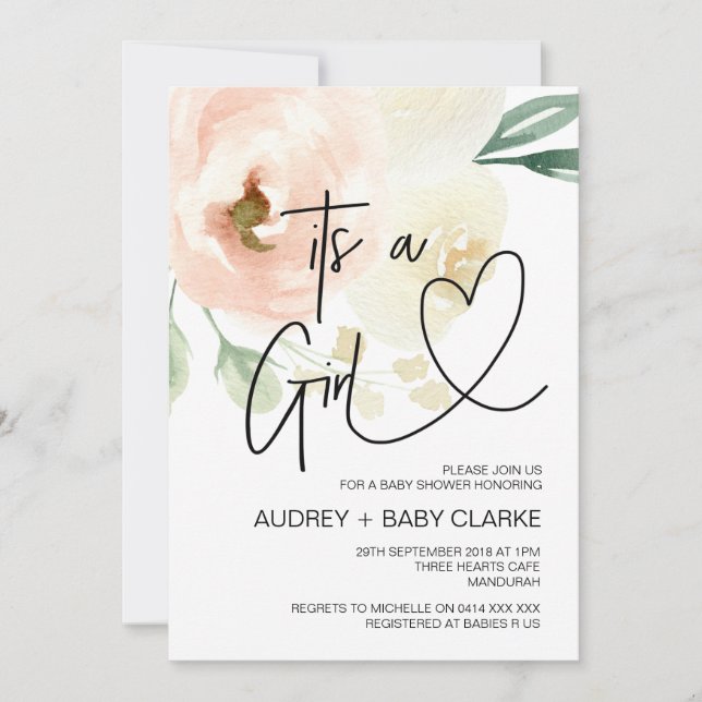 Invitation C'est une Fille Baby shower Fête Nouveau Bébé Fleu (Devant)