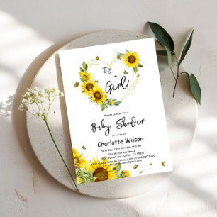 Invitation C'est une fille ! Baby Shower Fleurs de Tournesol