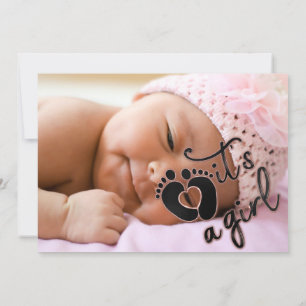 Invitation C'est une fille Baby shower photo Rose pied coeur