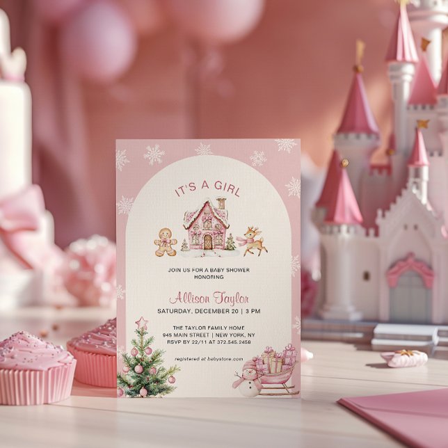 Invitation C'est une fille Baby Shower Rose Fille (Créateur téléchargé)