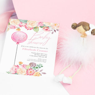 Invitation C'est une fille Baby shower rose florale Invitatio