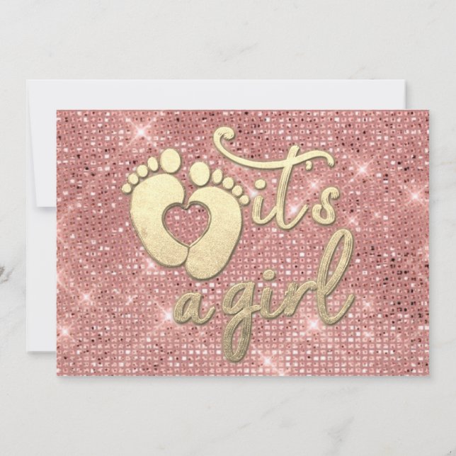 Invitation C'est une fille Baby shower Rose Gold pieds coeur (Dos)