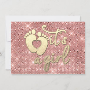 Invitation C'est une fille Baby shower Rose Gold pieds coeur