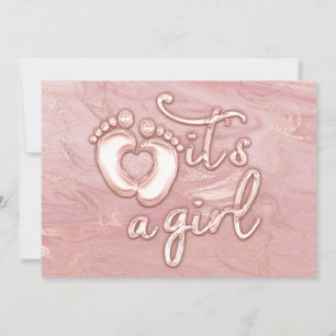 Invitation C'est une fille Baby shower Rose marbre pieds rose