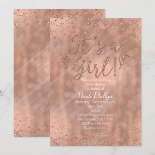 Invitation C'est une fille Baby shower rose or glamour