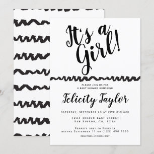 Invitation C'est une fille Baby shower typographie noir blanc