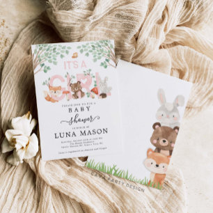 Invitation C'est une fille Baby shower Woodland