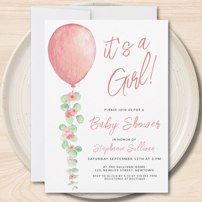 Invitation C'Est Une Fille Balloon Eucalyptus Baby shower de  (Créateur téléchargé)