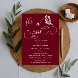 Invitation C'est une fille Baptême papillon Moderne Minimalis