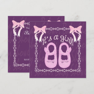 Invitation C'est une fille Bow Chaussures Baby shower violet 