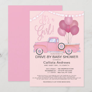 Invitation C'est une fille Camion Balloons Drive By Baby show