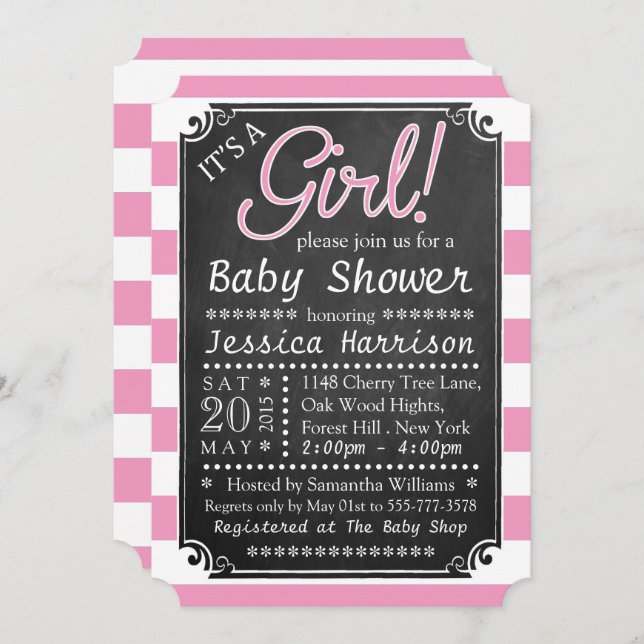 Invitation C'est une fille ! Chalkboard Baby Shower Invitatio (Devant / Derrière)