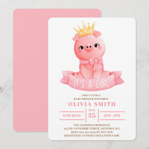 Invitation C'est une fille Cochon de bébé mignon Aquarelle Ba