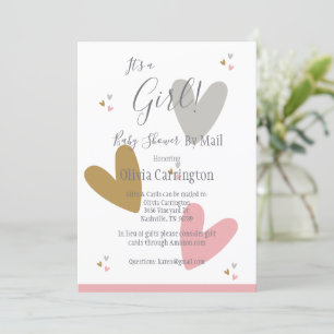 Invitation C'est une FILLE Coeurs roses Baby shower moderne p