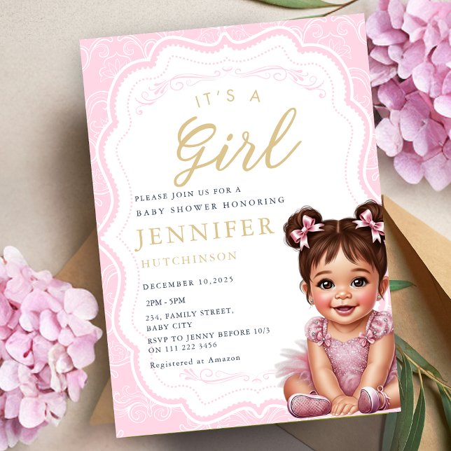 Invitation C'est une fille Coquette bébé fille douche (It's A Girl Coquette Baby Girl Shower Invitation)