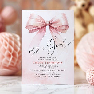 Invitation C'est une fille Coquette rose Bow Baby Girl Douche