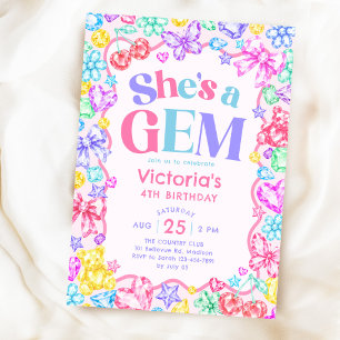 Invitation C'est une fille d'anniversaire Gem Jewel Gemstones