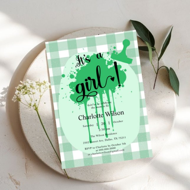 Invitation C'est une fille Douce Baby Shower Vert Pastel à Ca (Créateur téléchargé)