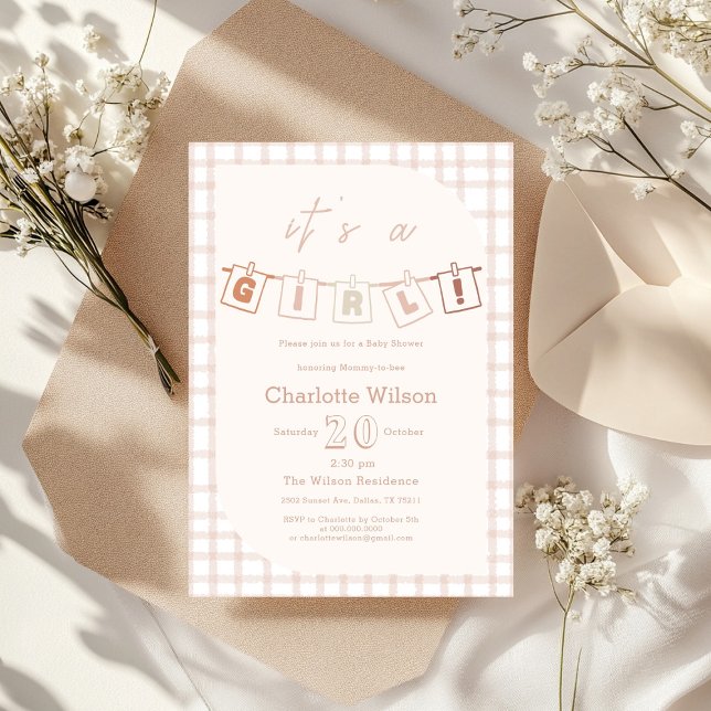 Invitation C'est une fille ! Douce Couleur Boho Baby Shower (Créateur téléchargé)