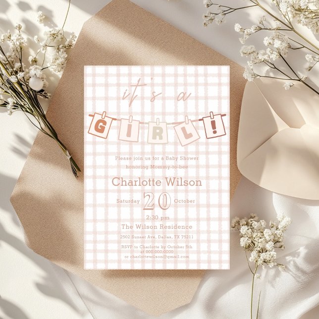 Invitation C'est une fille ! Douce fête prénatale de bébé à c (Créateur téléchargé)
