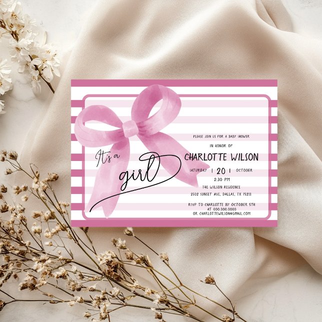 Invitation C'est une fille Douce Fleurs Rose Baby Shower (Créateur téléchargé)